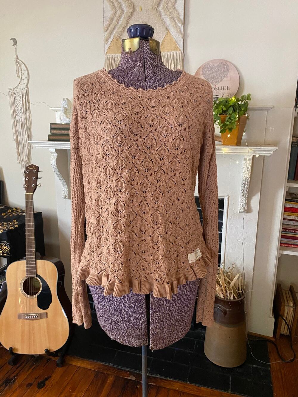 Ladies Odd Molly Cotton Long Sleeve Crochet Mesh Sweater Size S